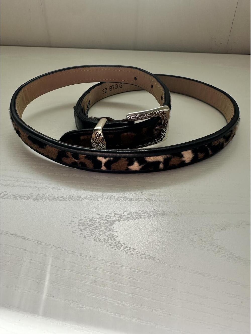 Brighton Leopard Print Calf Hair Leather Belt with Etched Silver Buckle Size 32